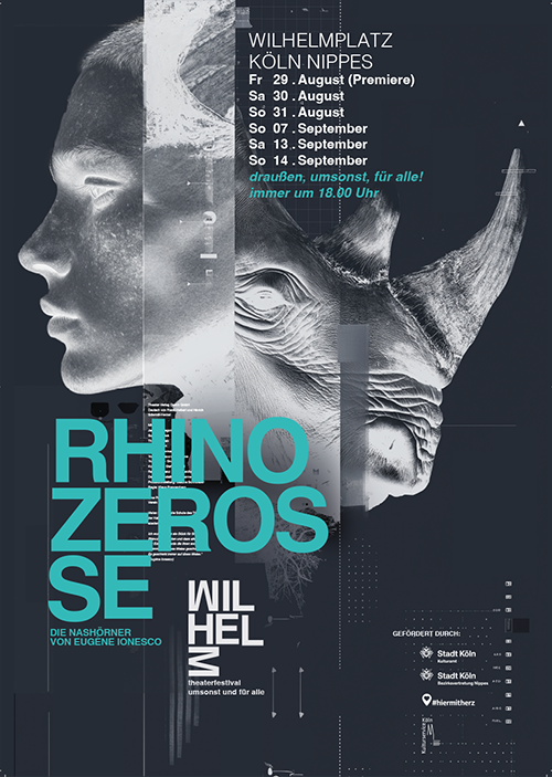 Rhinozerosse von Ionesco auf dem Wilhelmplatz in Köln Nippes